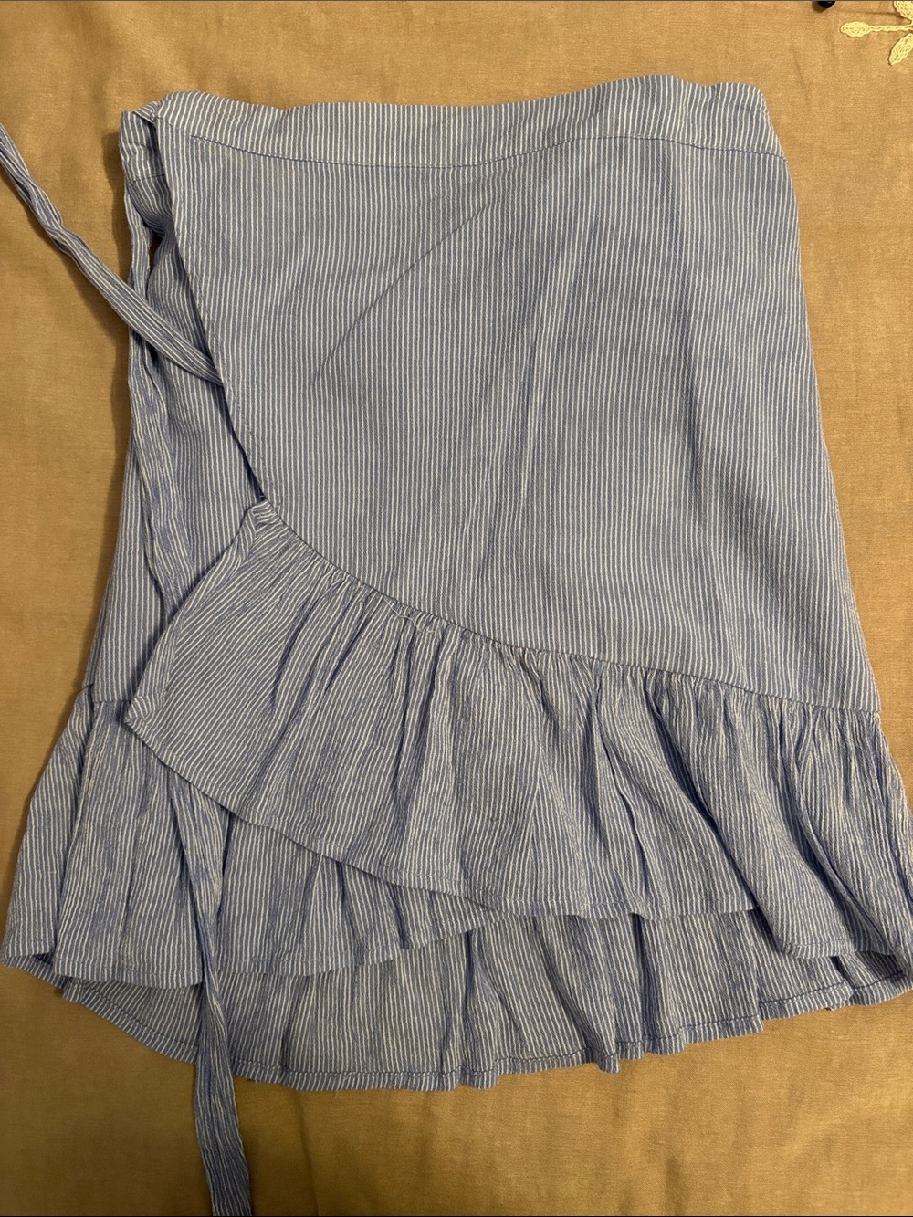 Light Blue Striped Ruffle Wrap Skirt
